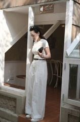 TB8355-Set basic, áo thun body+quần suông Kem+nịt