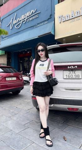 VGU0368-Áo thun Trắng in chữ phối tay hồng (áo lẻ)