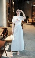 TQ1800-Set áo thun trắng in hình, CV dài