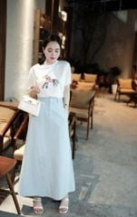 TQ1800-Set áo thun trắng in hình, CV dài