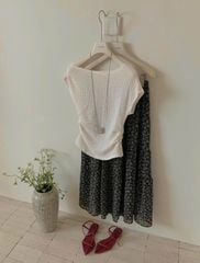 VRA0631-Set áo nhúng eo, CV hoa Đen