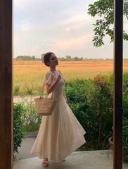 TQ4315-Đầm hoa nhí cổ vuông nhúng bèo