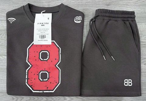 TB8429-Set áo thun số 8, quần short in chữ Xám