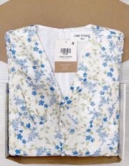 TQ4305-Đầm hoa cổ V đính nút bọc nhúng ngực