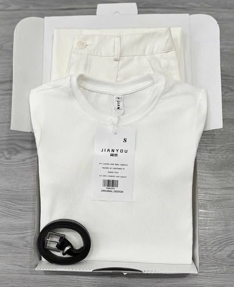 TB8355-Set basic, áo thun body+quần suông Kem+nịt