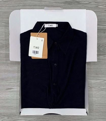 KS0841-Áo sơ mi kiểu xoắn eo Đen (lẻ)