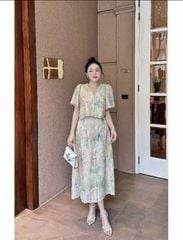 KS0800-Set kate thêu họa tiết hoa, CV dài phối ren CC