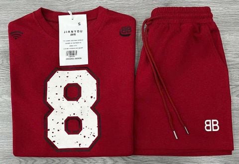 TB8430-Set áo thun số 8, quần short in chữ Đỏ