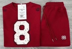 TB8430-Set áo thun số 8, quần short in chữ Đỏ