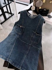 TB8385-Đầm jean suông phối túi