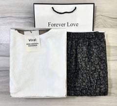 VRA0631-Set áo nhúng eo, CV hoa Đen