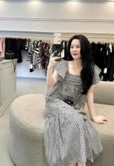 TQ4313-Đầm suông đuôi cá caro nhí Đen