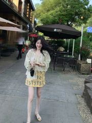 VGU0398-Set áo tay dài thêu , CV ngắn hoa Vàng