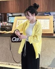 TQ4318-Set áo sơ mi vàng thêu ngựa, áo thun 3 lỗ , quần dài Đen