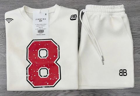 TB8431-Set áo thun số 8, quần short in chữ Trắng