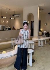 TB5740-Set áo cổ yếm họa tiết thổ cẩm, quần suông+ bell