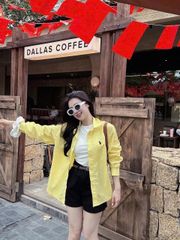 TB8314-Set áo sơ mi Vàng thêu ngựa+áo thun 3lỗ+quần short Đen +nịt