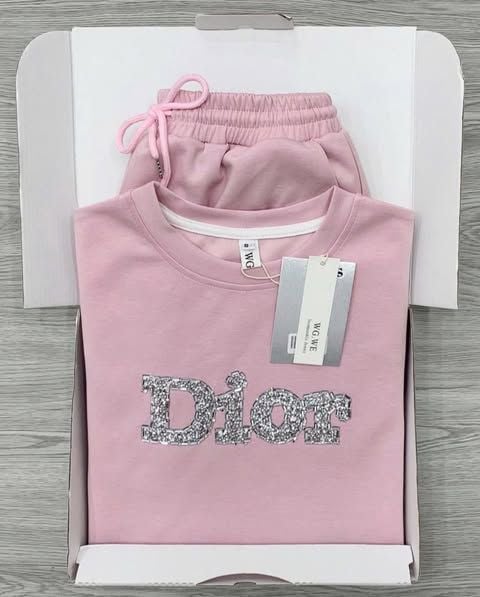 KS0637-Set thun áo dior đính hạt, quần short Hồng