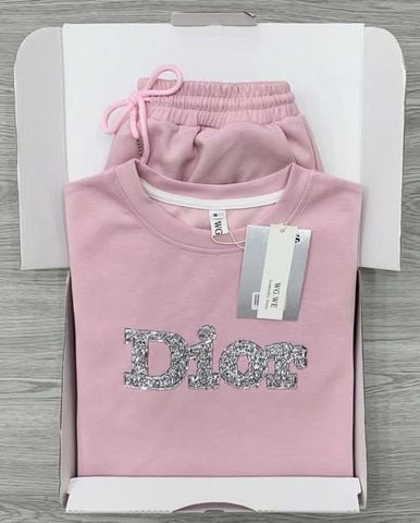 KS0637-Set thun áo dior đính hạt, quần short Hồng