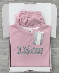 KS0637-Set thun áo dior đính hạt, quần short Hồng