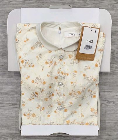 KS0797-Đầm kate thêu phối cổ sen họa tiết hoa Vàng