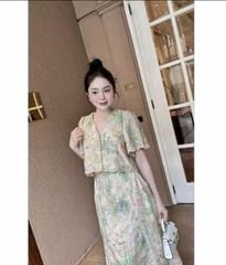 KS0800-Set kate thêu họa tiết hoa, CV dài phối ren CC