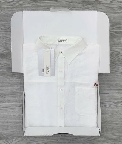 KS0833-Áo sơ mi phối túi thêu chữ Trắng (lẻ)
