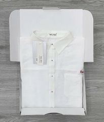 KS0833-Áo sơ mi phối túi thêu chữ Trắng (lẻ)