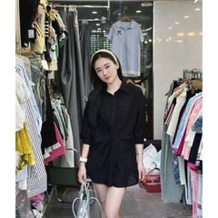 KS0841-Áo sơ mi kiểu xoắn eo Đen (lẻ)