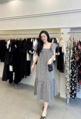 TQ4313-Đầm suông đuôi cá caro nhí Đen
