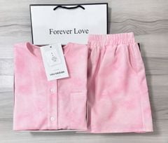 VGU0047-Set linen loang áo tay lỡ, quần short Hồng
