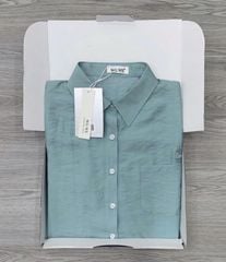 KS0835-Áo sơ mi phối túi thêu chữ Xanh (lẻ)