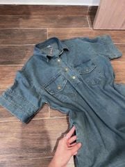 TB8161-Đầm Jean suông cổ sơ mi phối túi CC