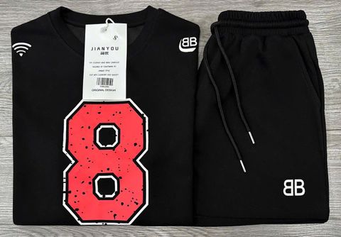 TB8428-Set áo thun số 8, quần short in chữ Đen