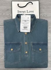 TB8161-Đầm Jean suông cổ sơ mi phối túi CC