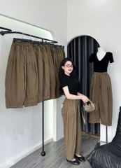 VRA0640-Set basic, áo thun đen+quần dài Nâu