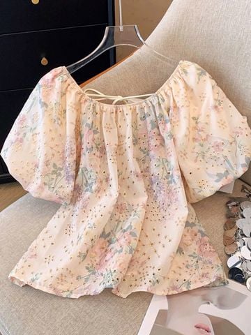 KS0880 - Áo xô thêu tay bí họa tiết hoa (lẻ)