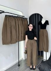 VRA0640-Set basic, áo thun đen+quần dài Nâu