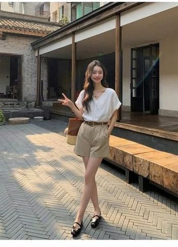 VGU0430 - SET ÁO CỔ TIM + QUẦN SHORT ( KO KÈM NỊT )