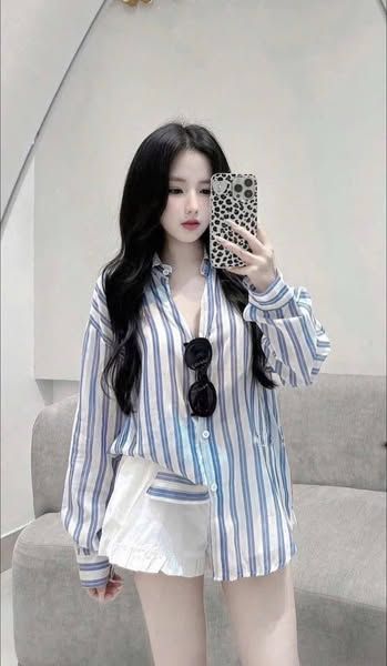 VGU0431 - ÁO SƠ MI XANH SỌC ĐEN