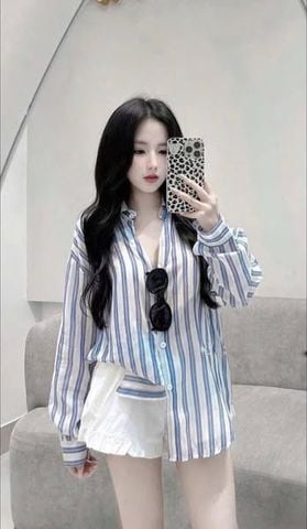 VGU0431 - ÁO SƠ MI XANH SỌC ĐEN