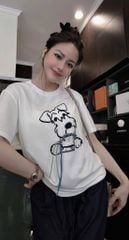 KS0862-Set áo thun trắng in cún đính charm, quần dài X.Đen