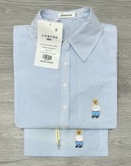 TB8507-Set áo sơ mi+quần short kẻ sọc thêu gấu Xanh Biển