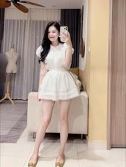 TQ4347-Set basic, áo li ngực phối ren+CV ngắn Trắng
