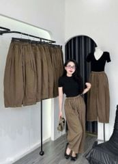 VRA0640-Set basic, áo thun đen+quần dài Nâu