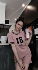 VGU0479-Set áo phối viền số 31, quần short thêu chữ Trắng
