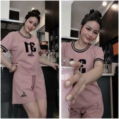 VGU0479-Set áo phối viền số 31, quần short thêu chữ Trắng