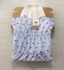 TQ1808-Set áo họa tiết tim Xanh phối chân ren, quần dài Trắng