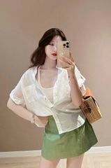 VGU0455-Set basic, áo sơ mi trắng+CV ngắn Xanh
