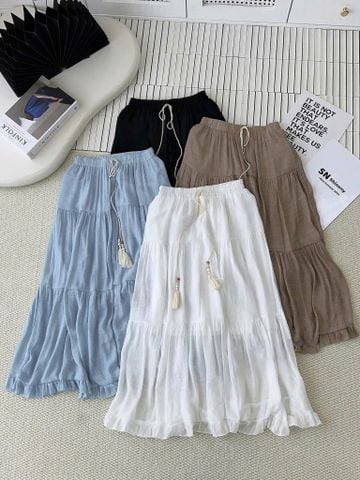 KS0906-Chân váy tầng viền bèo Xanh